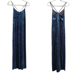 Lilac Wine Teal Blue Crushed Velvet Maxi Slip Dress y2k - M